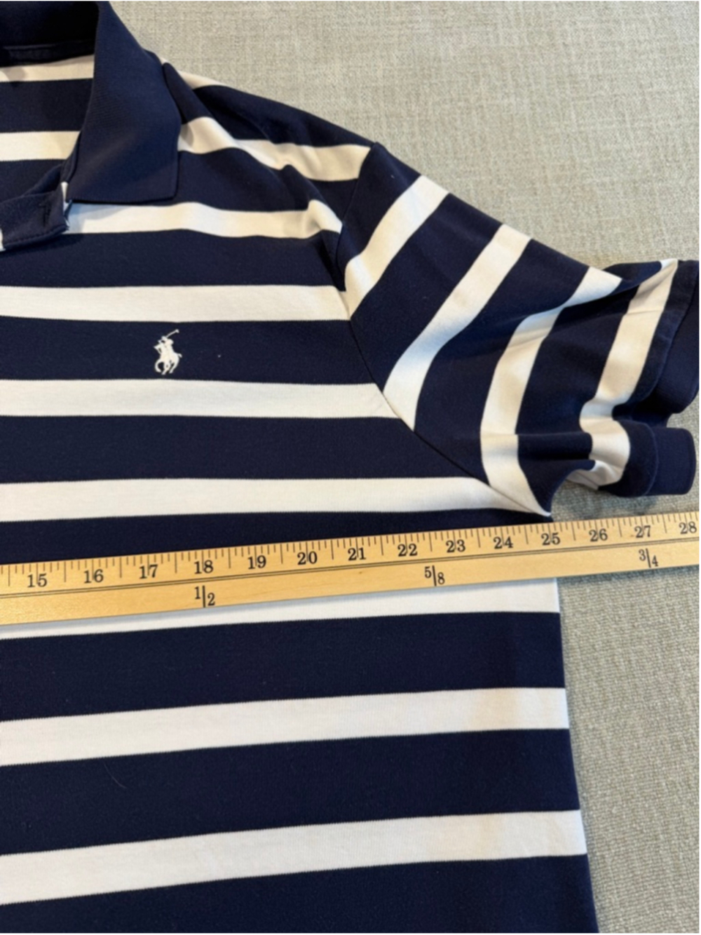 Polo Ralph Lauren navy blue white striped short sleeve cotton polo XL - Picture 7 of 8